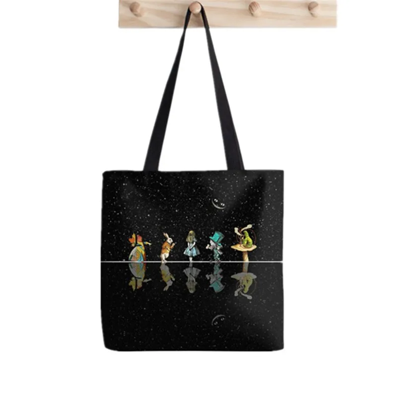 Shopper Alice In Wonderland Collage Painted Tote Bag women Harajuku shopper handbag girl Shoulder shopping bag Lady Canvas Bag
