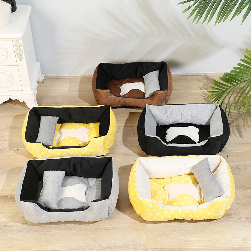 

Pet Dog House Square Bed Warm Soft Long Plush Cat Sofa Home Decoration Accessories For Small Medium Large Dog 3 Sizes