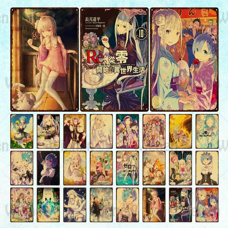 Re:Zero жестяные знаки металлическая табличка в стиле ретро мультяшная девушка