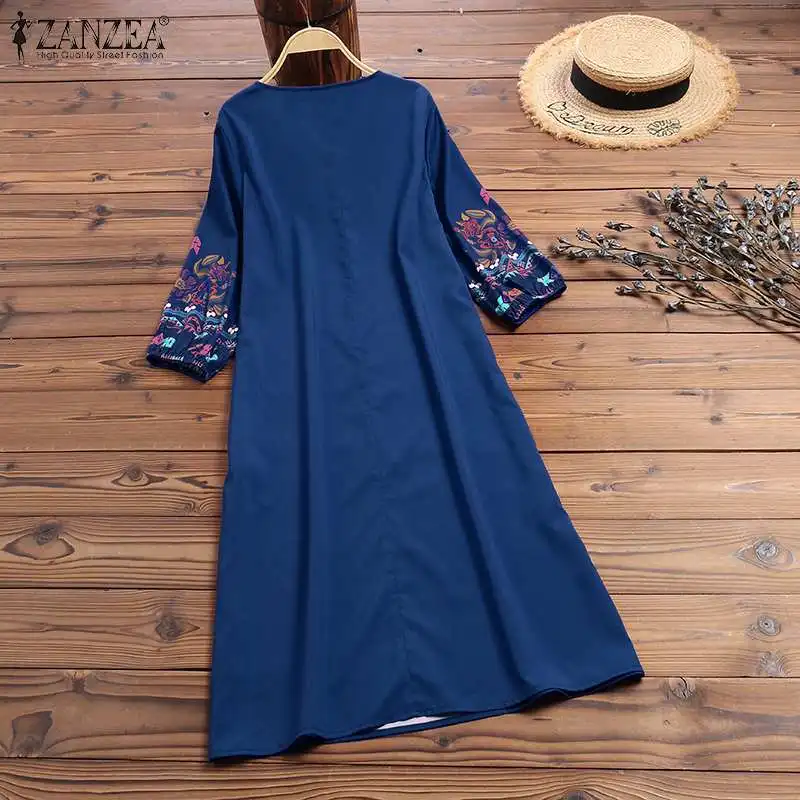ZANZEA летнее Повседневное платье с v-образным вырезом Vestido женское 3/4 рукав платье для вечеринки с разрезом модное богемное платье с цветочным принтом женский халат