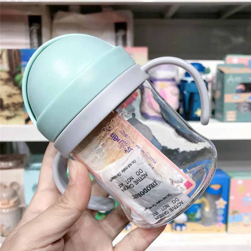 250ML Cartoon Pattern Outdoor Child Drinking Bottle with straw baby feeding cup for kids training portable handle water bottle drinking cup drinking water bottle