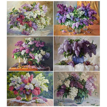 

Diamond Embroidery Lilac Picture Of Rhinestones 5D Diamond Painting Full Round Flowers Wall Decor DIY Diamond Mosaic