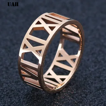 

UAH Rings For Women Stainless Steel Silver/Rose Roman Numerals Finger Rings Female Wedding Engagement Rings Jewelry