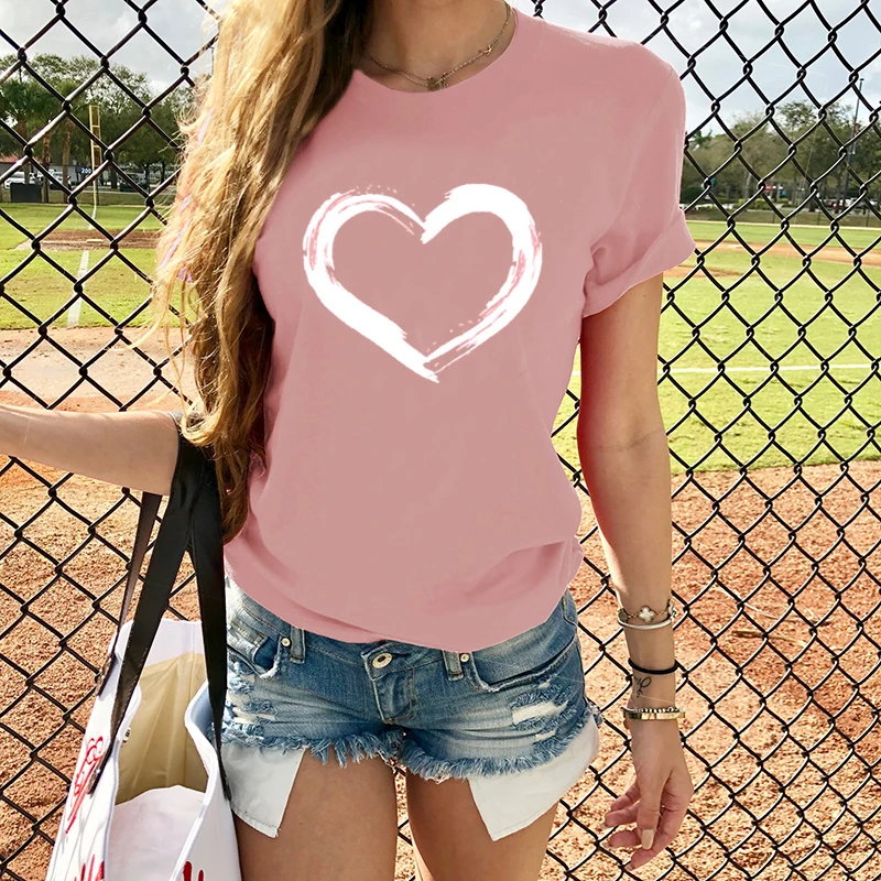 2020 New Hearts Women T-shirts Casual Harajuku Love Printed Tops Tee Summer Female T Shirt Short Sleeve For Women Clothing