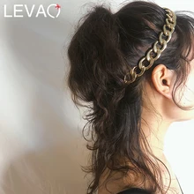 Levao Boho Ретро золотая металлическая толстая цепочка для волос повязка для женщин эластичная веревка головная повязка Панк нарядная лента для волос Свадебные украшения для волос