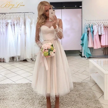 

Ivory Prom Dresses New Dot Tulle A Line Elegant Party Dress Long Sleeves Short Gown Sweetheart Bead Belt Evening Dress Plus Size