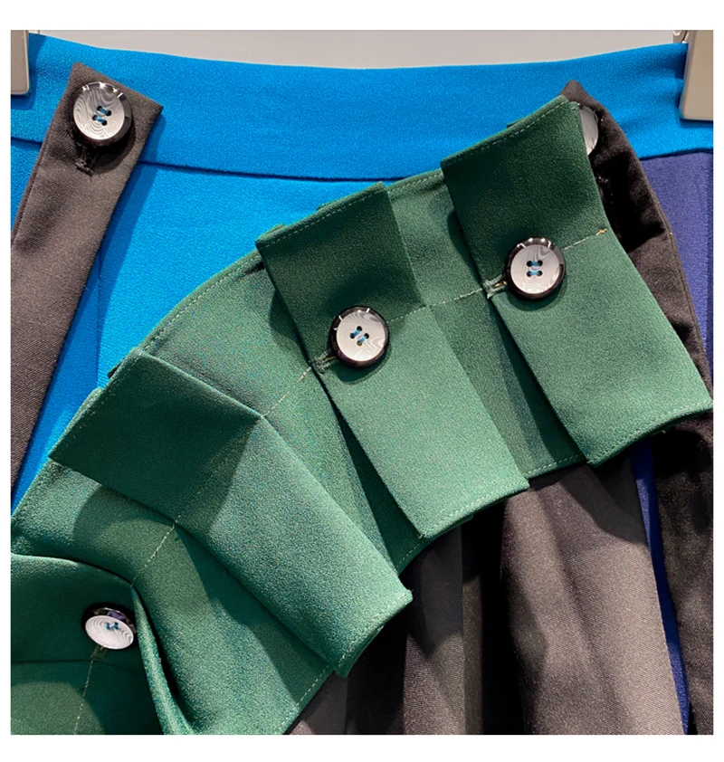 [EAM] High Waist Blue Asymmetrical Pleated Ruffles Temperament Half-body Skirt Women Fashion Tide New Spring Autumn 2020 1X801