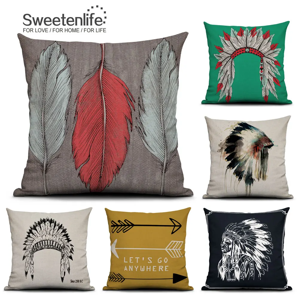 

Customized Indian Pattern Cushions Home Decor 50*50 Pillow Cover Cotton Linen Decorative Pillow Case Printed Sofa Cushion Covers