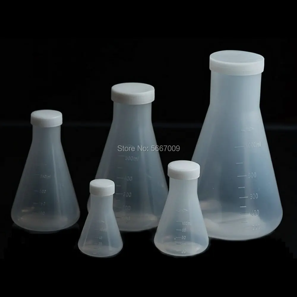 50ml to 1000ml Lab Plastic erlenmeyer flask conical container bottle with screw cap for laboratory experiment