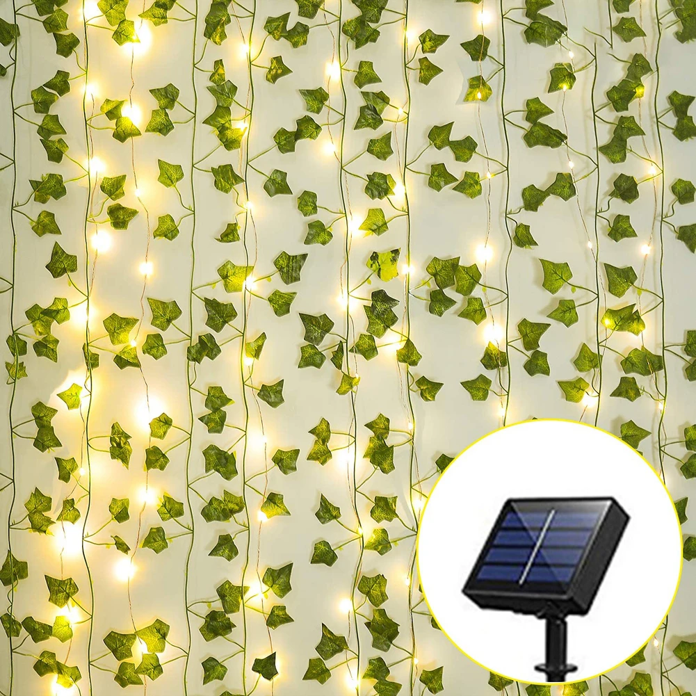 Solar Ivy String Lights, 50/100LED Artificial Maple Leaf String Lights Vine Hanging Garland Fairy Lights use for Garden  Decor cheap solar lights