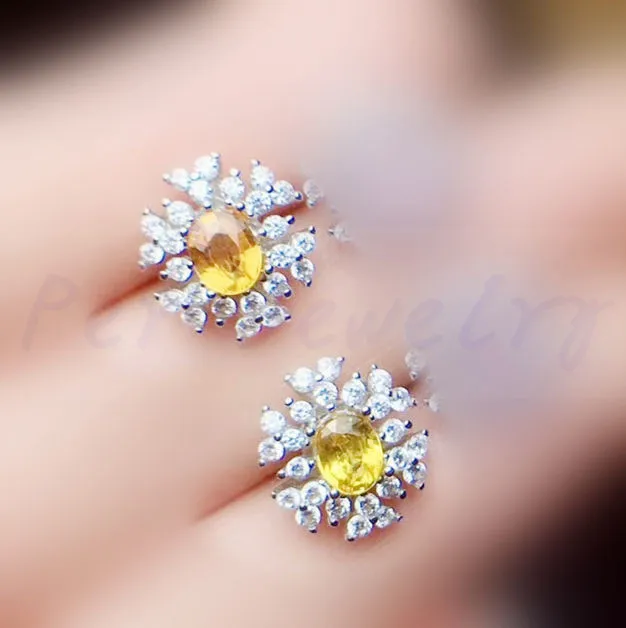 yellow sapphire Серьги-гвоздики с натуральным сапфиром,, серебро 925 пробы, 0.55ct* 2 шт, драгоценный камень для мужчин или женщин# R99265 - Цвет камня: yellow sapphire