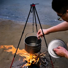 

Outdoor Camping Tent Picnic Bonfire Stand Adjustable Portable Flint Fire Tripod Cooking Tripod Hanging Pot Campfire Cookware