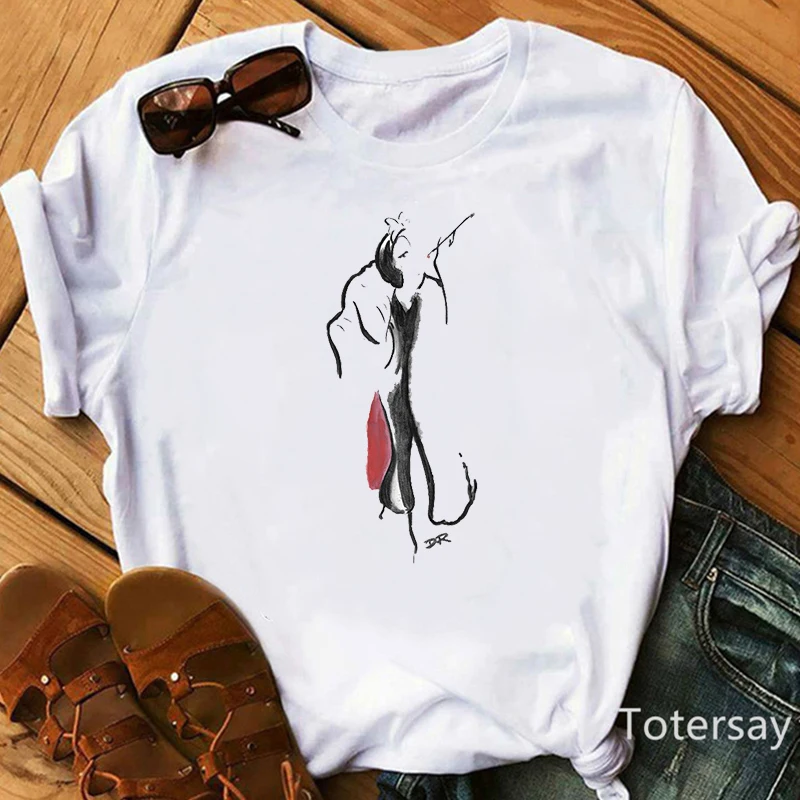 Women T Shirts Cruella De Vil Dogs Graphic T-shirt Female Clothes  Funny Cartoon T shirt Summer Tops Casual Oversized