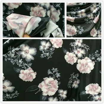 

Milk Silk Knitting Black Matrix Pink Colour Flower Shivering Cloth Fabric For Latin Dance DIY Cloth Fabric Material 1Meter