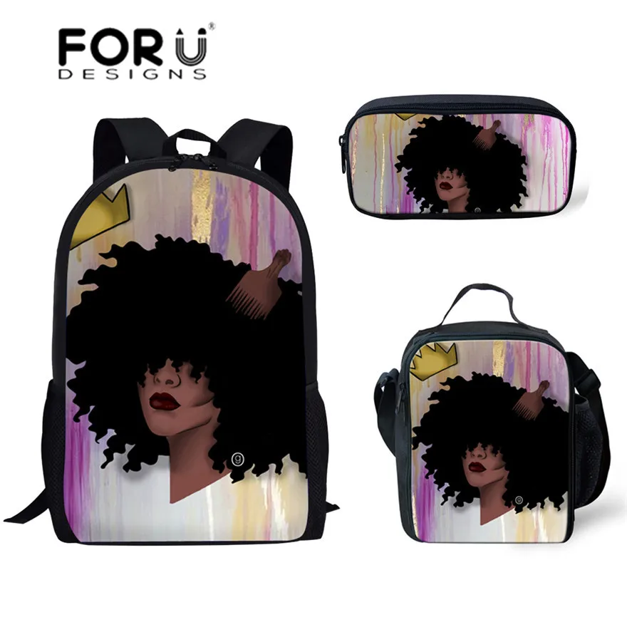 

FORUDESIGNS Large Capacity Book Bags for Kids Black Art African Girls Printing School Bags Children Primary Schoolbag Bagpack
