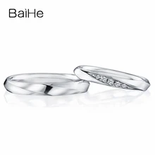 BAIHE Solid 18K Белое Золото 0.08ct Сертифицированный H/SI круглый натуральные Алмазы обручальные женщины тонкое обручальное кольцо ювелирные изделия