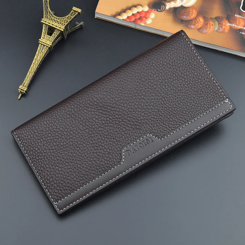 

Three- Fold Men Long Wallet Casual Portable Purse Classic PU Leather Simple Men Wallet Practical Card Holder Gift Slim Carteras