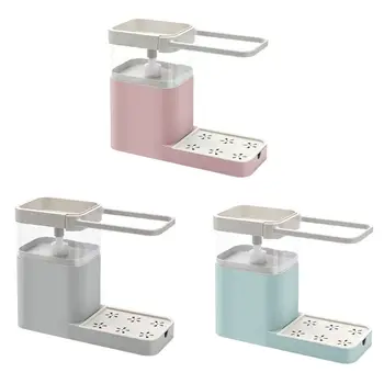 

3 in 1 Soap Pump Dispenser Container Sponge Holder Dishcloth Towel Rag Hanger F42B