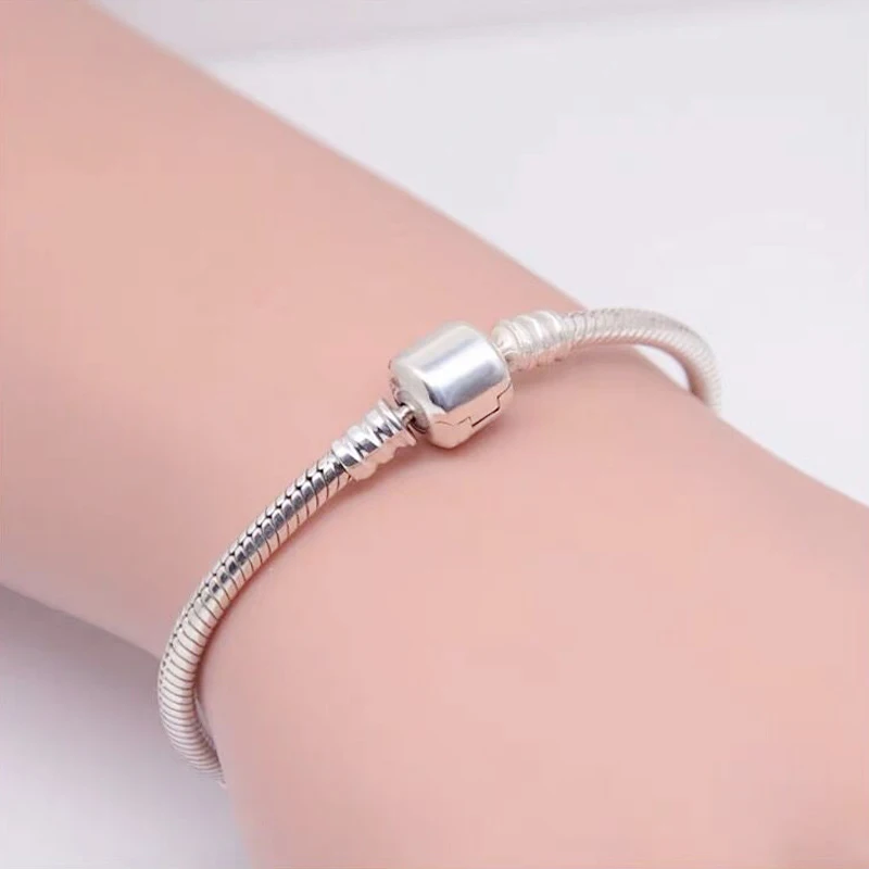 Free Sent Certificate Women DIY Beads Charms Bracelet Bangle Original 925 Silver 3mm Snake Chain Bracelet with S925 Test ESL925