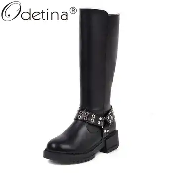 

Odetina Women Fashion Side Zip Up Platform Chunky Mid Heel Mid Calf Boots Elegant Autumn Winter Riding Boots Casual Buckle Strap