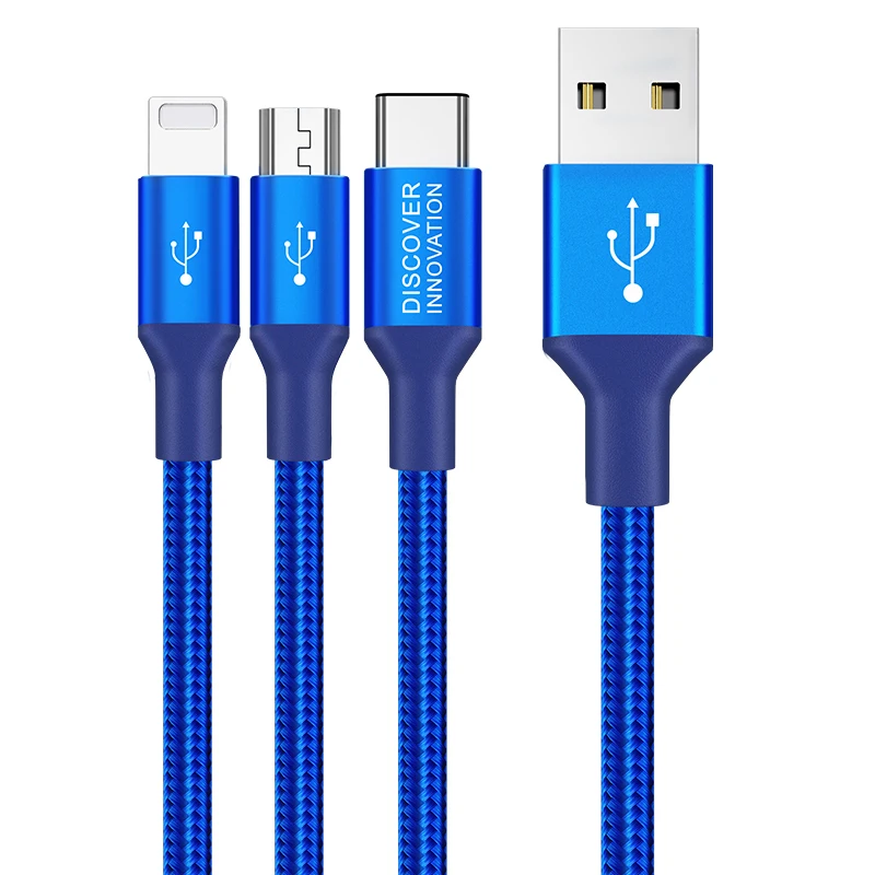Nillkin Универсальный нейлоновый USB кабель 3 в 1 Micro type C Lightning Быстрая зарядка для iPhone кабель для huawei Oneplus Xiaomi Redmi - Цвет: Синий