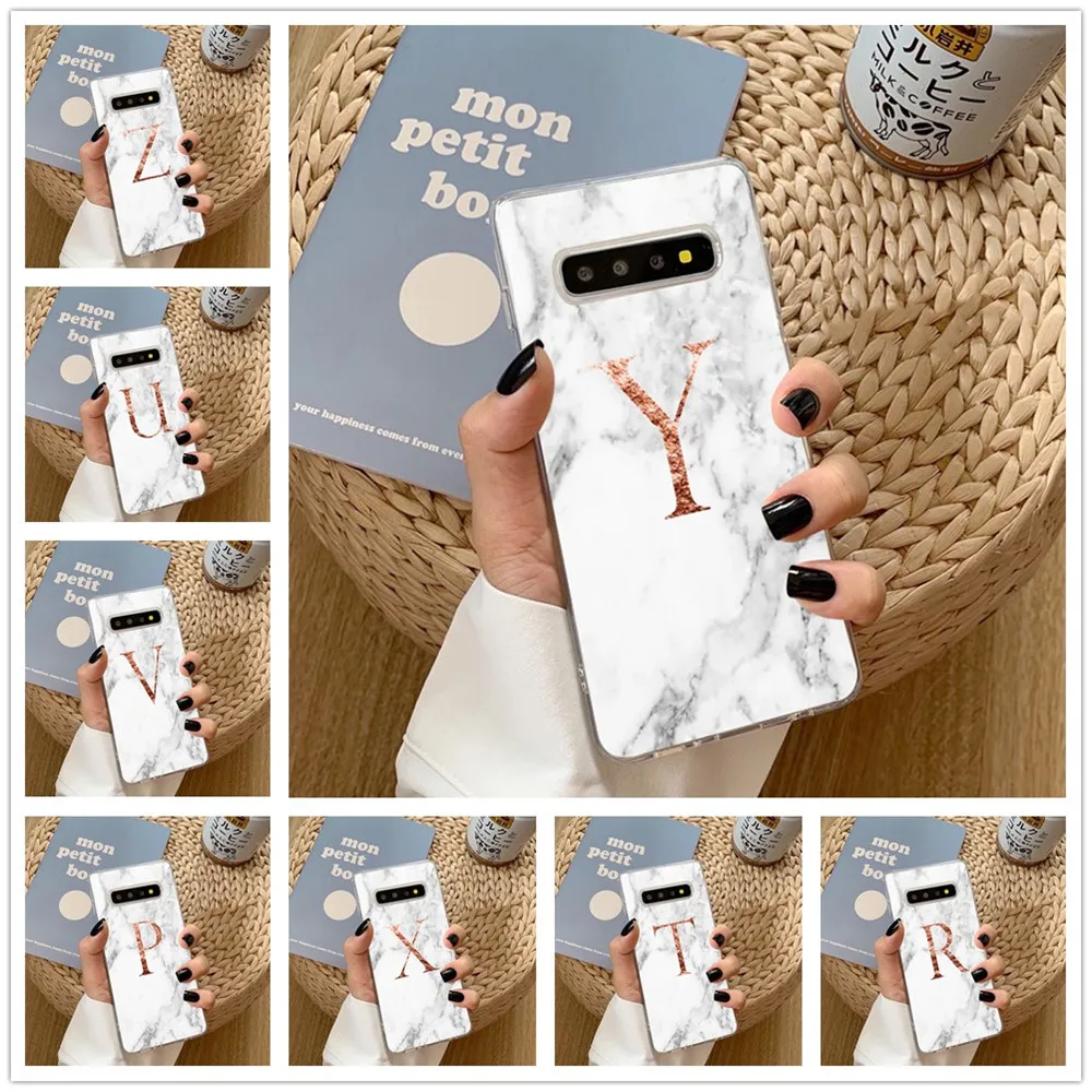 

Custom name Marble background letters TPU Soft Phone Case for Samsung Galaxy S6 S7 S8 S9 S10 Lite M10 M20 Note8 Note9 shell