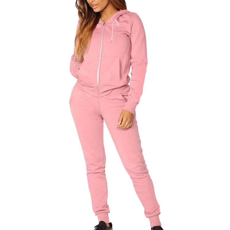 Женский спортивный костюм осень зима спортивный наряд женский беговой набор для бега толстовка с капюшоном женские спортивные брюки спортивная одежда - Цвет: pink