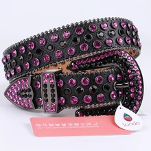 Women Punk Fashion Diamond Belt Adult Adjustable Black Metal Buckle Belt Leather Luxury Rhinestone Strap Men Jeans Studded Belts