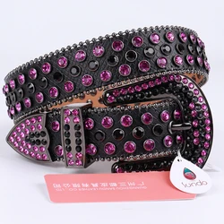 Women Punk Fashion Diamond Belt Adult Adjustable Black Metal Buckle Belt Leather Luxury Rhinestone Strap Men Jeans Studded Belts