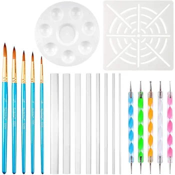 

20Pcs Mandala Dotting Tools Dot Kit Rock Painting Pen with Paint Stencil, Brush, Paint Tray, Point Drill Tool