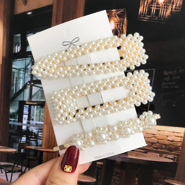 Pearl Barrettes Beaded Geometric Women Hair Clip Hairgrips Hair Accessories Girls Jewelry Fashion Hair Pins