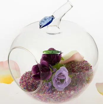 

2pcs Crystal Glass Vase Artificial Apple Glass Hydroponic Vase Blue Leaf for Flowers Bonsai Wedding Home Decor Clear