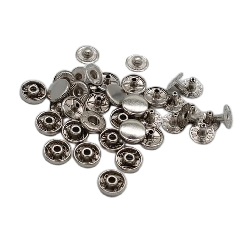 10 Sets Metal Snap Buttons Popper Studs for DIY Bags Coat Leathercraft Silver