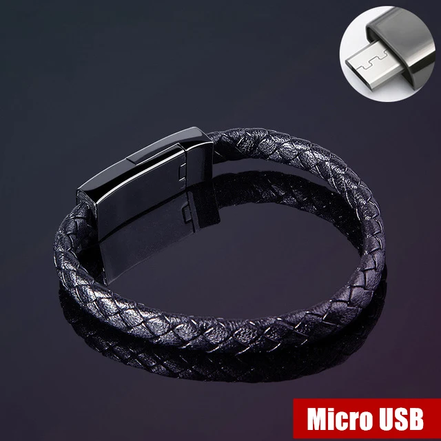 Кожаный браслет, зарядный кабель mi cro, usb type C, зарядный кабель для передачи данных, кабель синхронизации для Xiao mi 9T mi a1 a2 a3, красный mi K30 K20 Note 8 Pro - Цвет: Micro USB