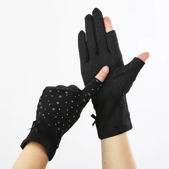 

1 Pairs Touch Screen Gloves Breathable Mittens Fingerless Gloves Women Sunscreen Anti-Slip Outdoor Driving Glove Dots Print