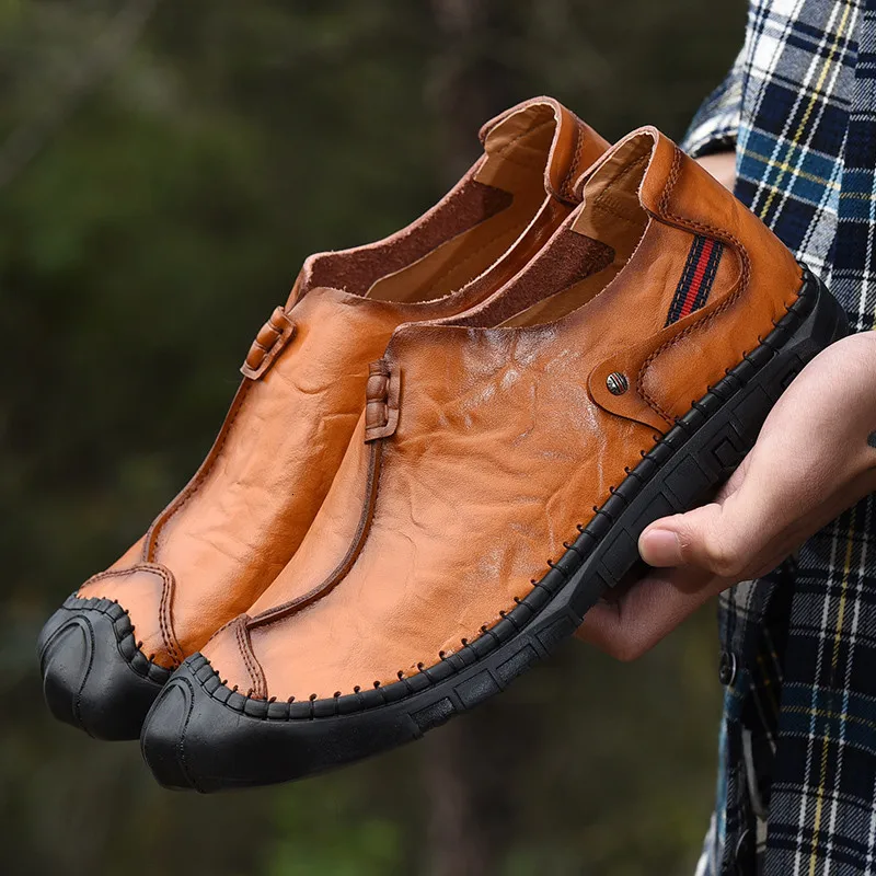lightbrown2 Модные Мужские модельные туфли; лоферы из натуральной кожи на плоской подошве с круглым носком без застежки; летние дышащие туфли с отверстиями; мужские кожаные туфли; L5 - Цвет: lightbrown2