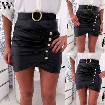 

Womail Women Skirt Sash belt PU leather skirt Pencil Skirts high waist female mini skirt Bodycon Suede Leather split Party club