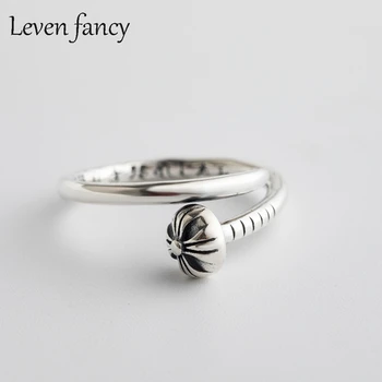 

Minimalist Line Vintage Thai Silver 925 Ring Hand Ornament Lotus Flower Bud Ring Buddhism Jewelry for Woman