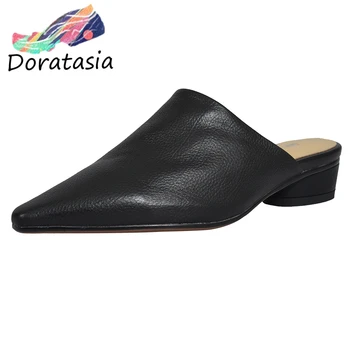 

DORATASIA Brand Genuine Leather Female Pointed Toe Pumps Solid Low Heel Pumps Women 2020 Casual Office Shoes Woman