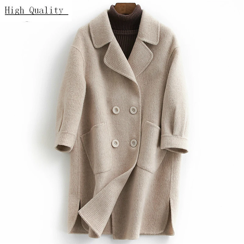 

Autumn Winter Coat Women Double Breasted Coats Female Sided Woolen Jackets Long Spring Elegant Plaid Clothes 2020 LWL1319