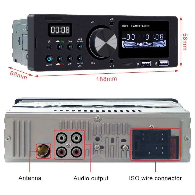 Car Digital Media Receiver Radio with Built-In Bluetooth and USB Control for IPod / IPhone and Android Phones with Wireless Remo