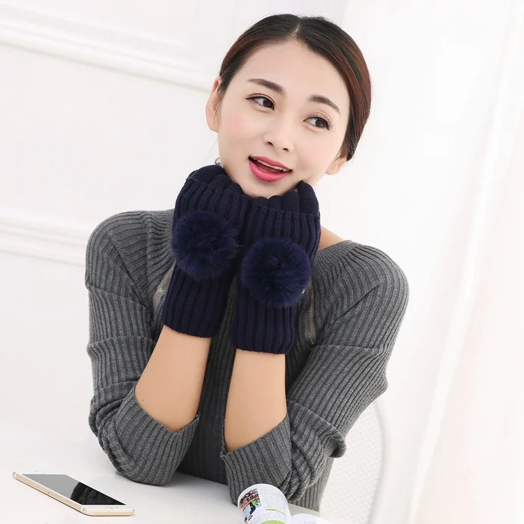 Перчатки женские мягкие теплые модные элегантные Универсальные высококачественные корейские стильные однотонные повседневные женские милые с сенсорным экраном - Цвет: navy