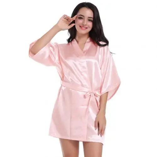 Сексуальный Атласный ночной халат кружевной ванный халат с пэчворк идеальный свадебный халат для невесты Одноцветный Халат - Цвет: Розовый
