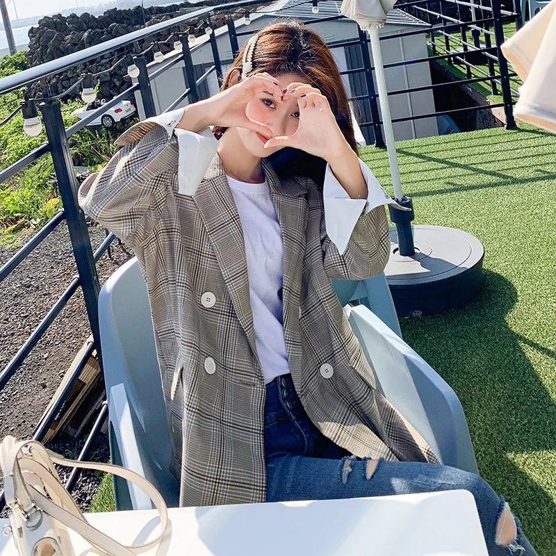 

Small Suit 2019 New Style WOMEN'S Dress Korean-style Loose Casual Plaid Suit Jacket Versatile Elegant Suit Blouse