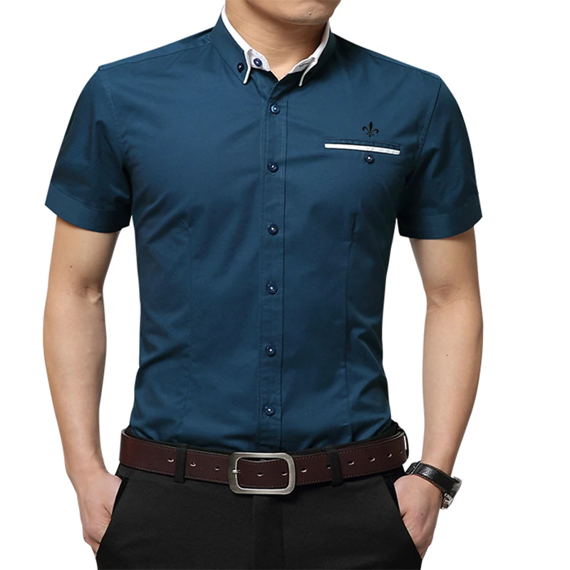 Мода Blusa Camisa Social Masculina Dudalina короткий рукав Slim Fit рубашка мужская Цветочная одежда пуловер Белый мужской холодный - Цвет: DCZ2306-GREEN