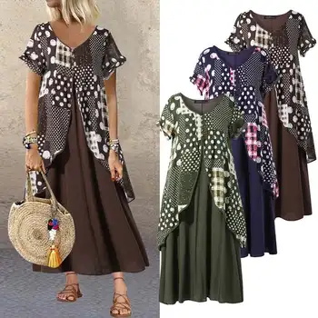 

Women's Printed Maxi Dress ZANZEA 2020 Vintage Pacthwork Sundress Casual Button Shirt Vestidos Female Floral Robe Plus Size