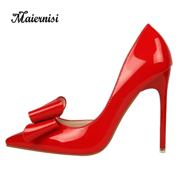 

MAIERNISI Spring New Women Pumps Sweet Style Bow Ladies Single Shoes All-match Dress Party High Heels Elegant Wedding Shoes