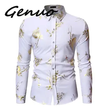 

Mens Gold Rose Floral Print Shirts 2019 Brand Floral Steampunk Chemise White Long Sleeve Wedding Party Bronzing Camisa Masculina