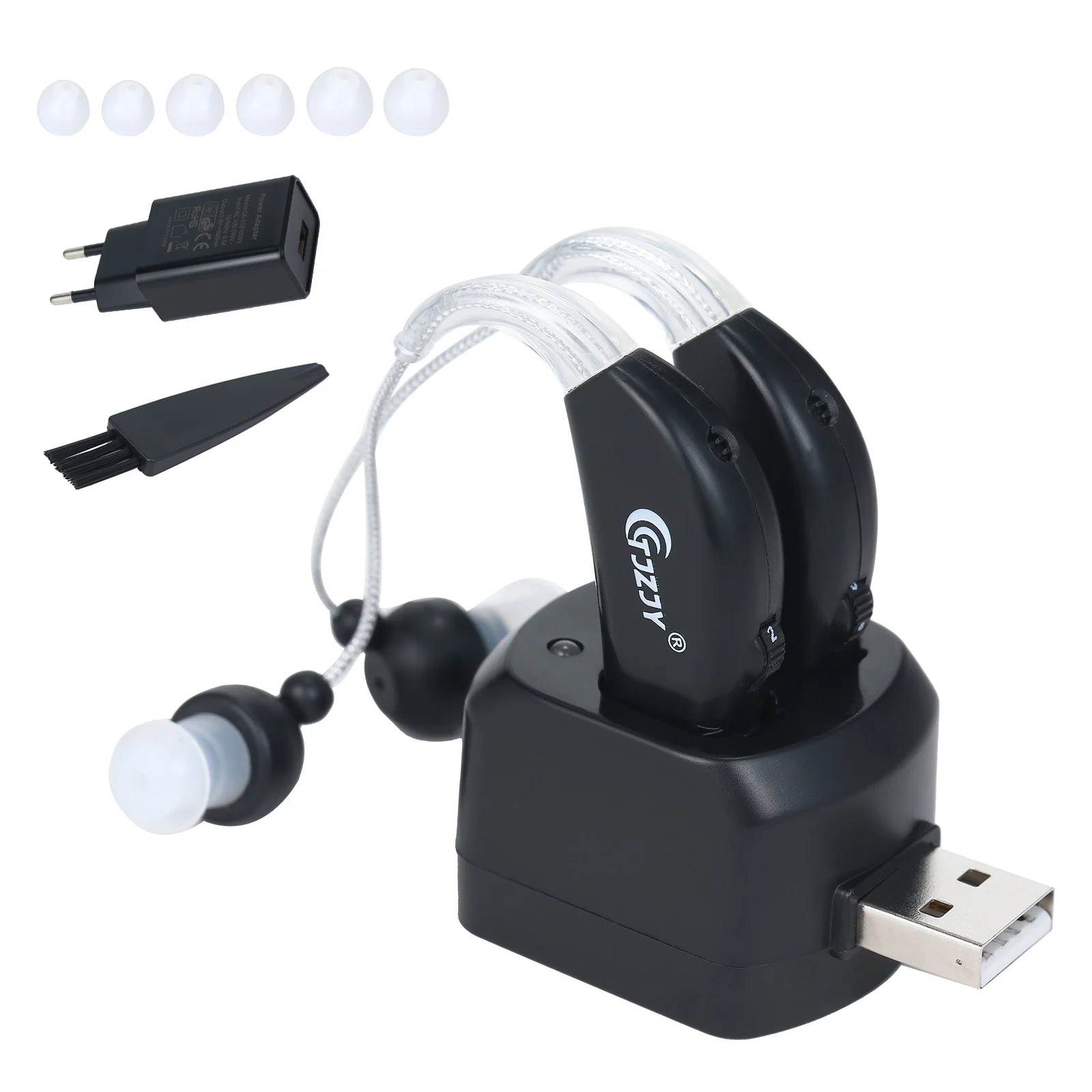 Hearing Aid 2PCS Rechargeable Digital Hearing Amplifiers Wireless Mini Aids for Seniors Sound Amplifier Charging Base