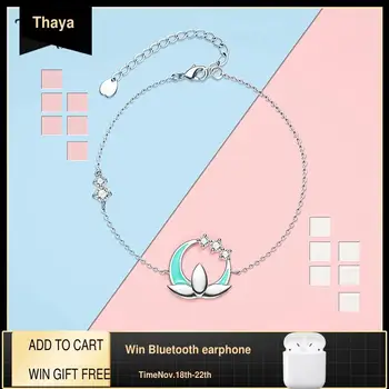

Thaya Design Silver Plated Lotus Bracelet White Crystal Enamel Thin Chain Dainty Bracelets Bangle 19cm For Women Fashion Jewelry